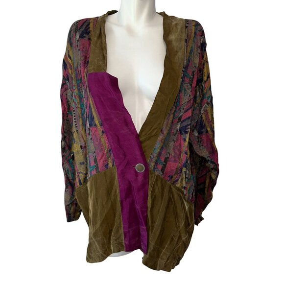Vtg 90s Jila Boulder Colorado Colorful Art To Wear Lagenlook Jacket Rayon Large - Picture 1 of 6